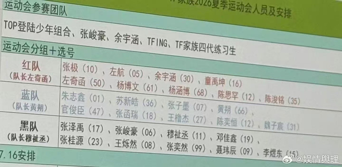 IM电竞官方网站-TF家族夏日运动会分组阵容曝光|TF家族练习生|TF家族四代|张峻豪|余宇涵|童禹坤_新浪体育_新浪新闻